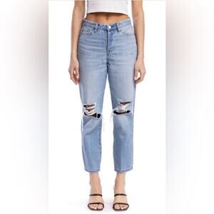 NWT Blank NYC Baxter Busted Ripped Knee Ribcage Straight Leg Cropped Jeans 25